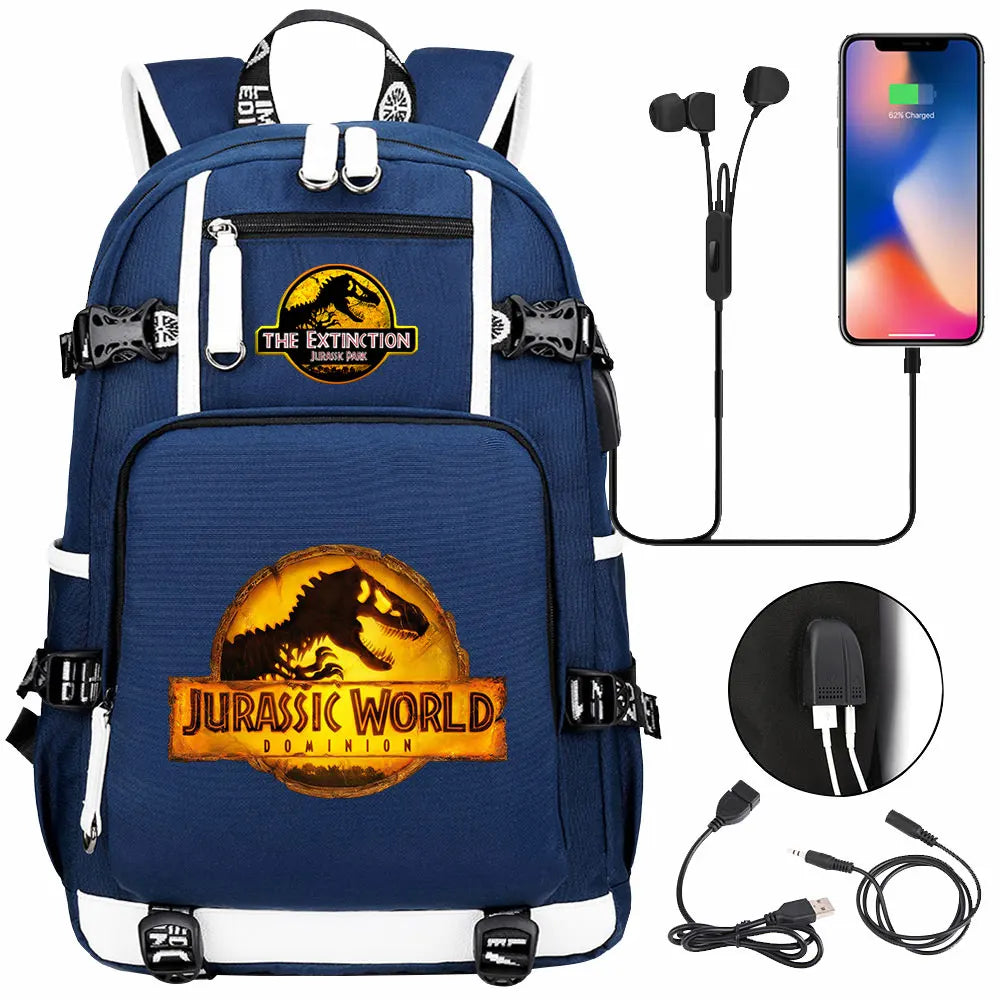 New Jurassic World Park USB Large Capacity Teenagers Schoolbags Women Men Laptop Travel Backpack Girl Boys Kids School Book Bags