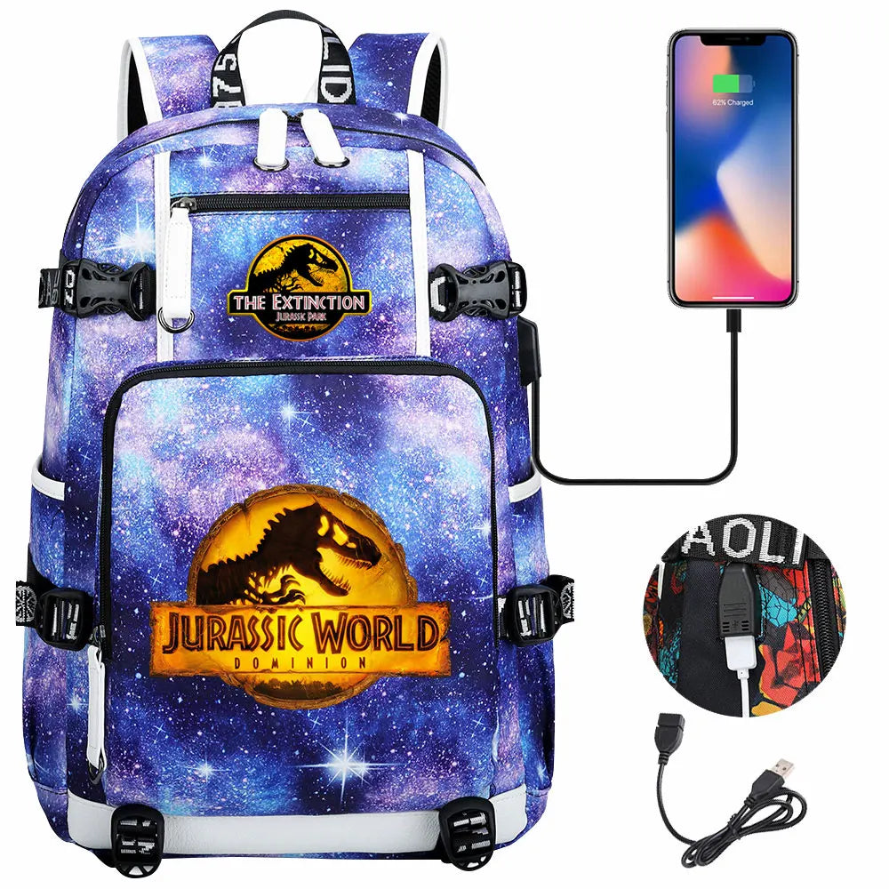 New Jurassic World Park USB Large Capacity Teenagers Schoolbags Women Men Laptop Travel Backpack Girl Boys Kids School Book Bags