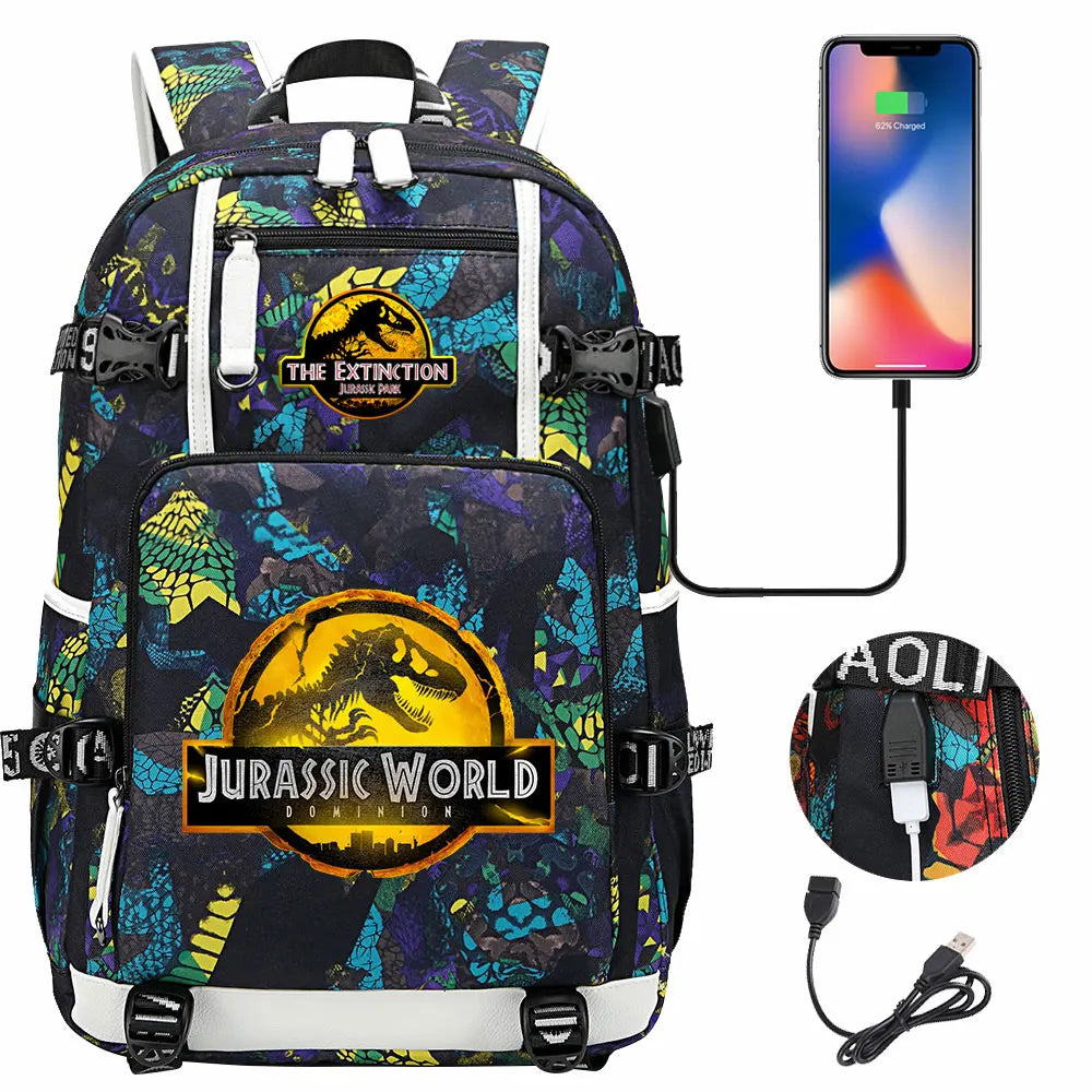 New Jurassic World Park USB Large Capacity Teenagers Schoolbags Women Men Laptop Travel Backpack Girl Boys Kids School Book Bags