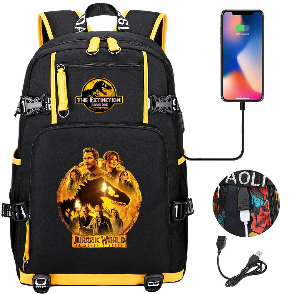 New Jurassic World Park USB Large Capacity Teenagers Schoolbags Women Men Laptop Travel Backpack Girl Boys Kids School Book Bags
