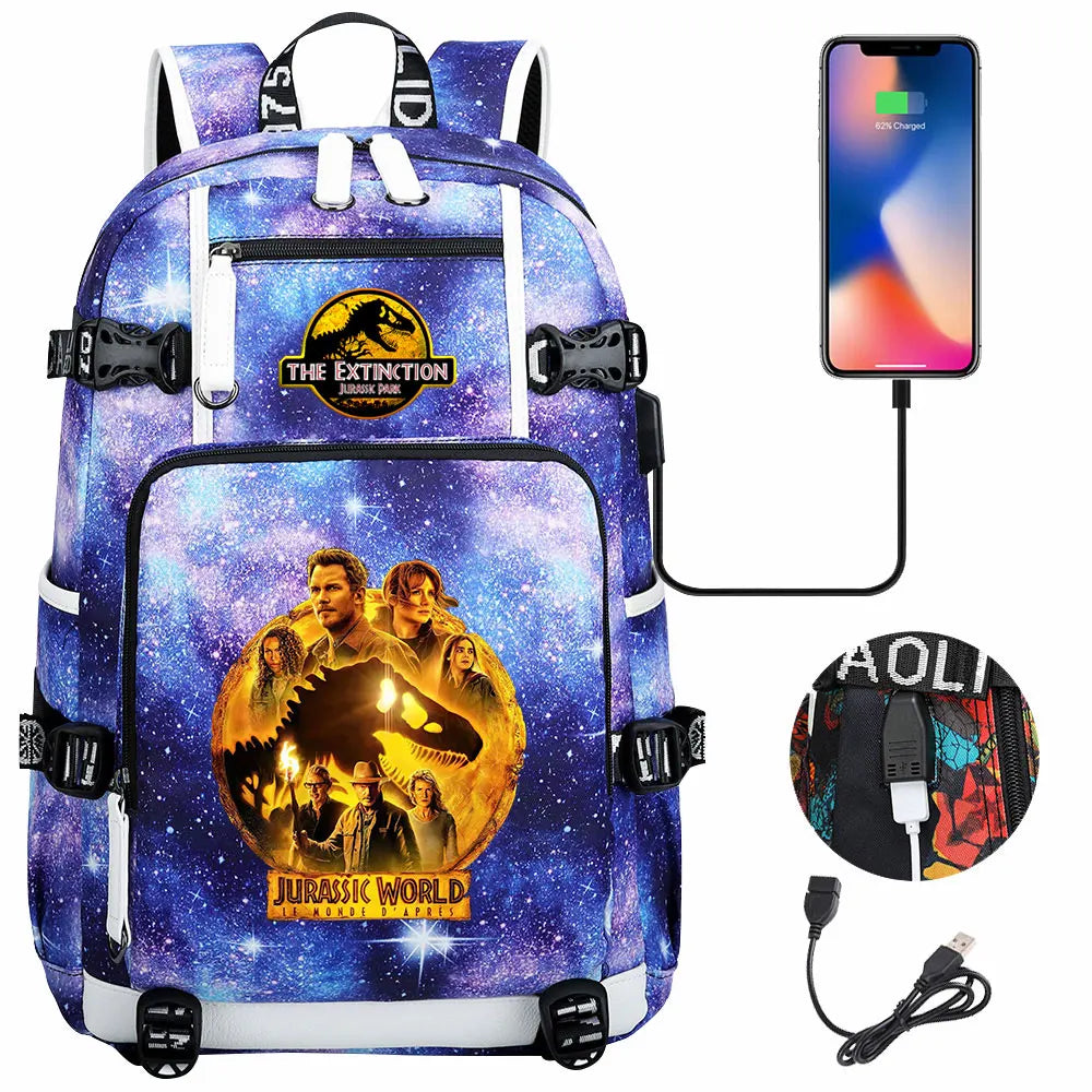 New Jurassic World Park USB Large Capacity Teenagers Schoolbags Women Men Laptop Travel Backpack Girl Boys Kids School Book Bags