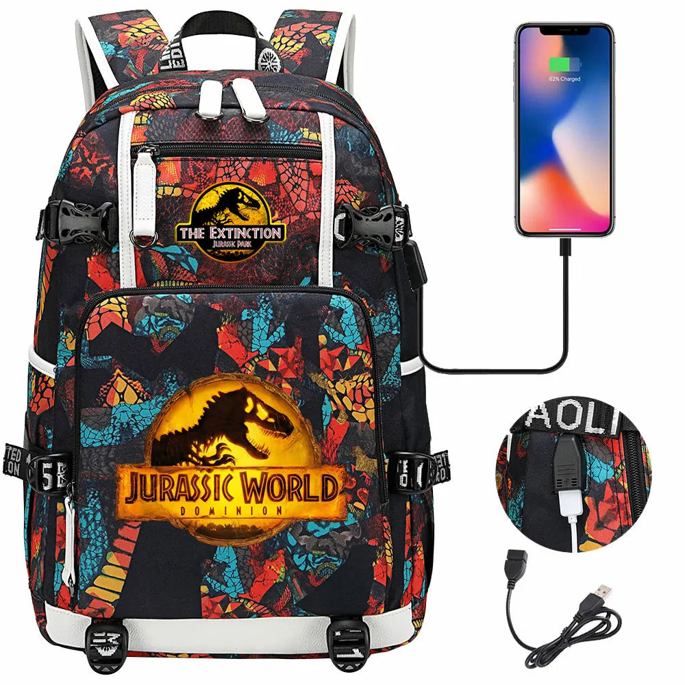 New Jurassic World Park USB Large Capacity Teenagers Schoolbags Women Men Laptop Travel Backpack Girl Boys Kids School Book Bags