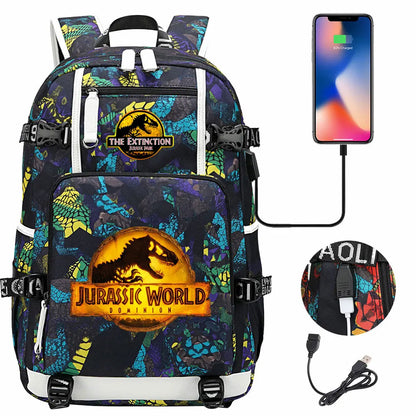 New Jurassic World Park USB Large Capacity Teenagers Schoolbags Women Men Laptop Travel Backpack Girl Boys Kids School Book Bags