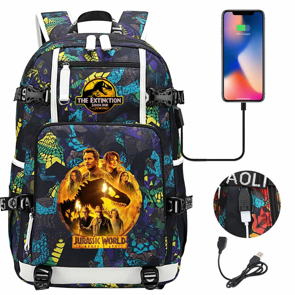 New Jurassic World Park USB Large Capacity Teenagers Schoolbags Women Men Laptop Travel Backpack Girl Boys Kids School Book Bags
