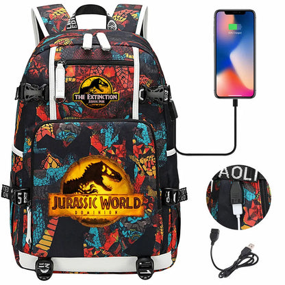 New Jurassic World Park USB Large Capacity Teenagers Schoolbags Women Men Laptop Travel Backpack Girl Boys Kids School Book Bags