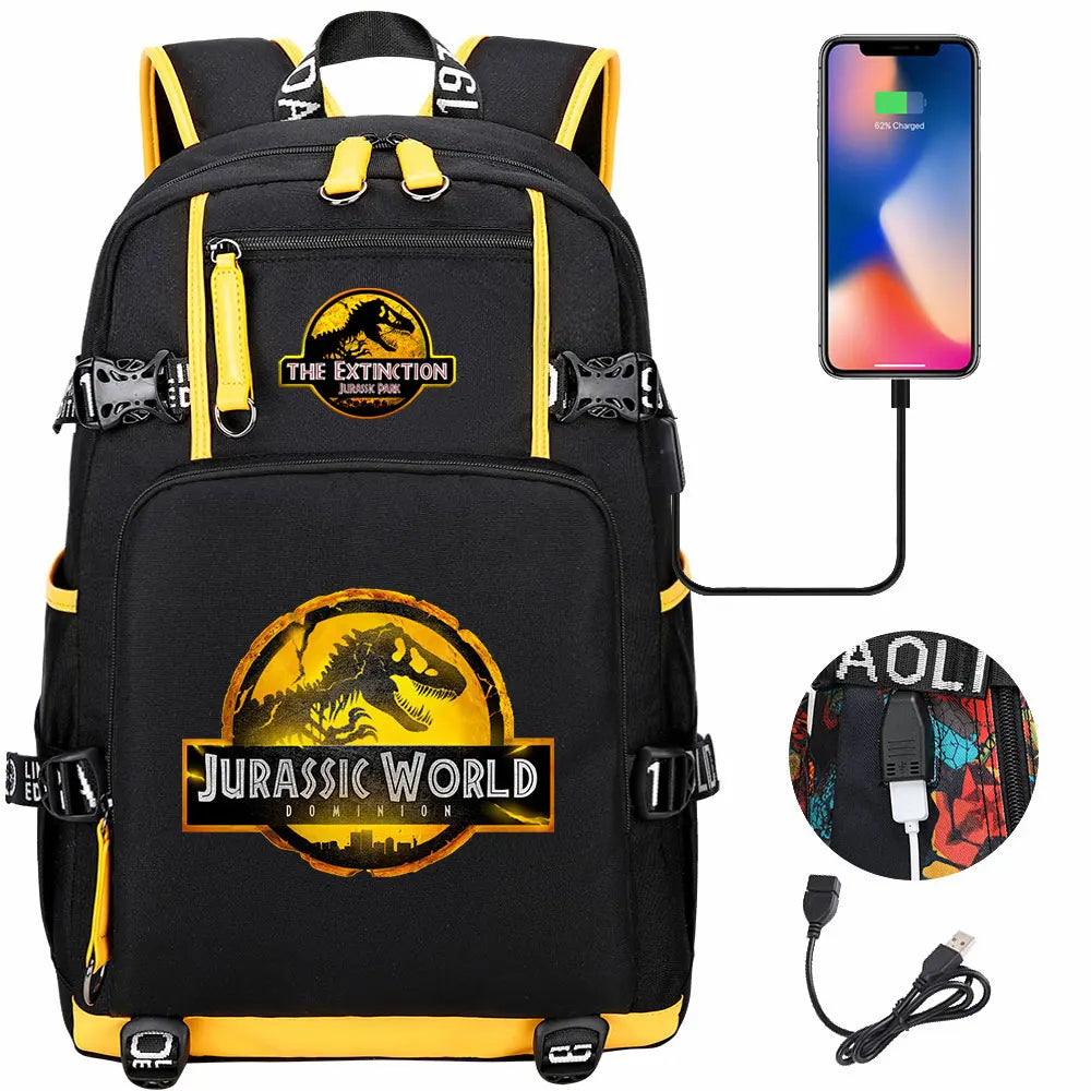 New Jurassic World Park USB Large Capacity Teenagers Schoolbags Women Men Laptop Travel Backpack Girl Boys Kids School Book Bags