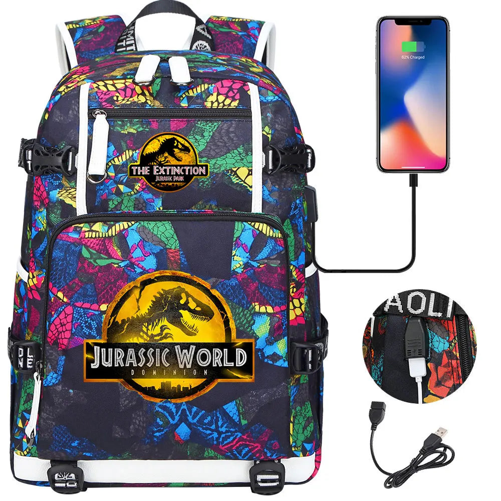 New Jurassic World Park USB Large Capacity Teenagers Schoolbags Women Men Laptop Travel Backpack Girl Boys Kids School Book Bags