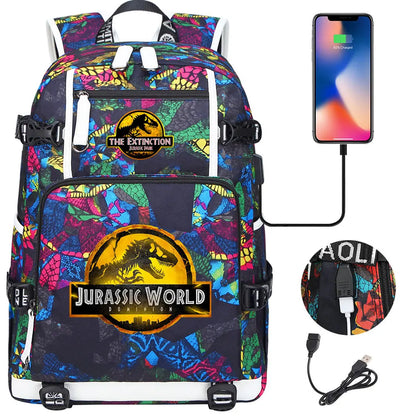 New Jurassic World Park USB Large Capacity Teenagers Schoolbags Women Men Laptop Travel Backpack Girl Boys Kids School Book Bags