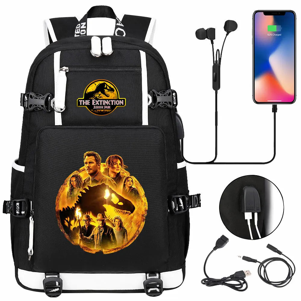 New Jurassic World Park USB Large Capacity Teenagers Schoolbags Women Men Laptop Travel Backpack Girl Boys Kids School Book Bags