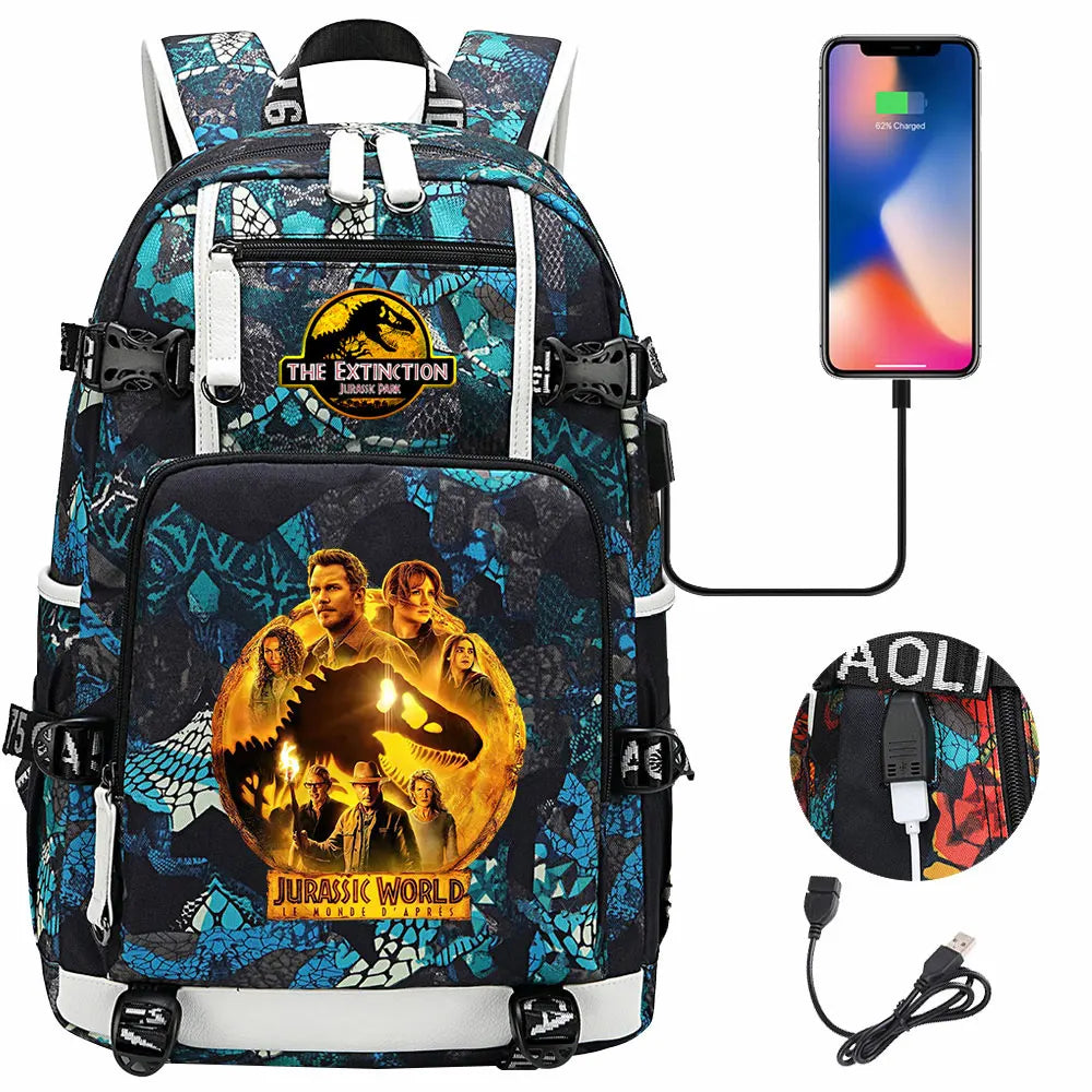 New Jurassic World Park USB Large Capacity Teenagers Schoolbags Women Men Laptop Travel Backpack Girl Boys Kids School Book Bags
