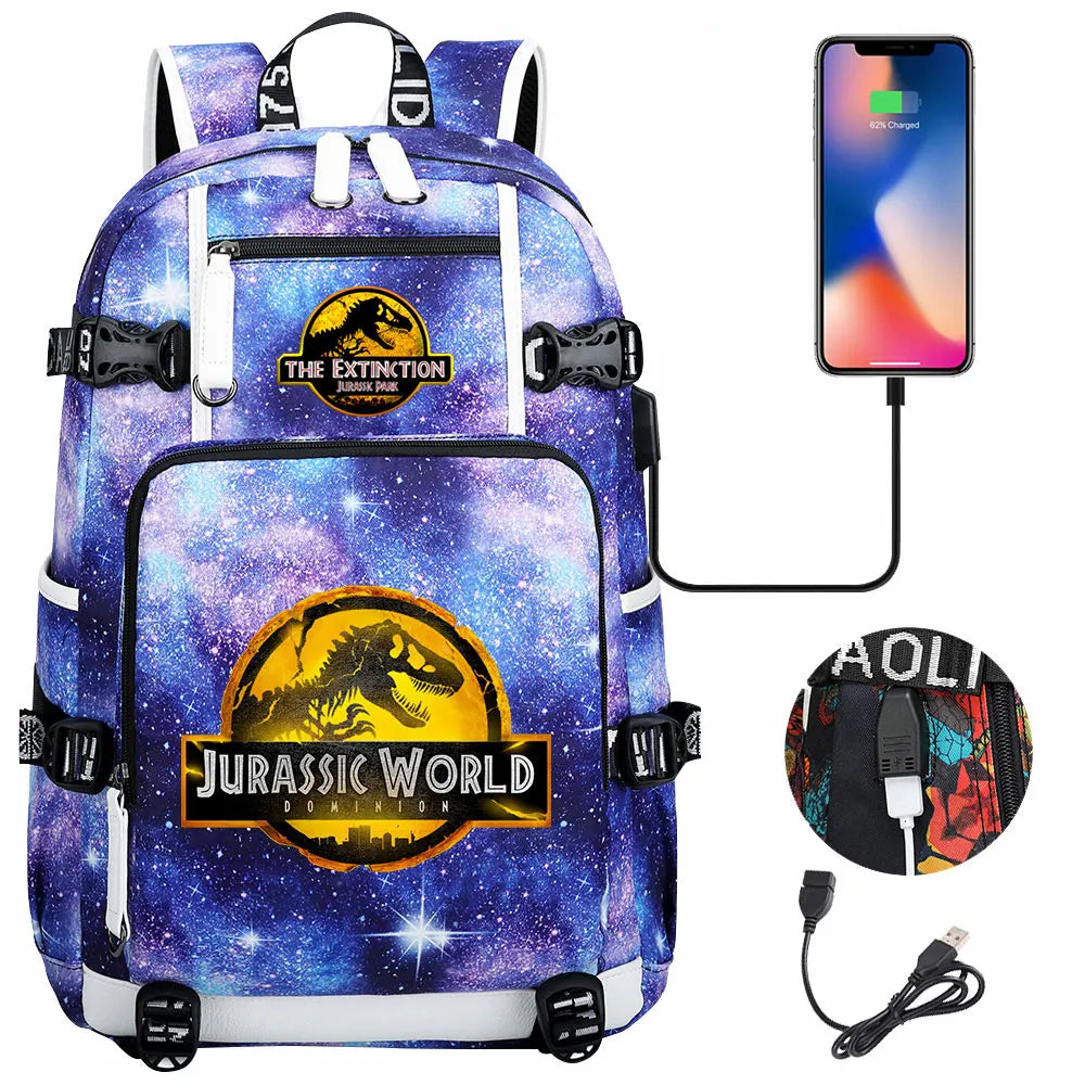 New Jurassic World Park USB Large Capacity Teenagers Schoolbags Women Men Laptop Travel Backpack Girl Boys Kids School Book Bags