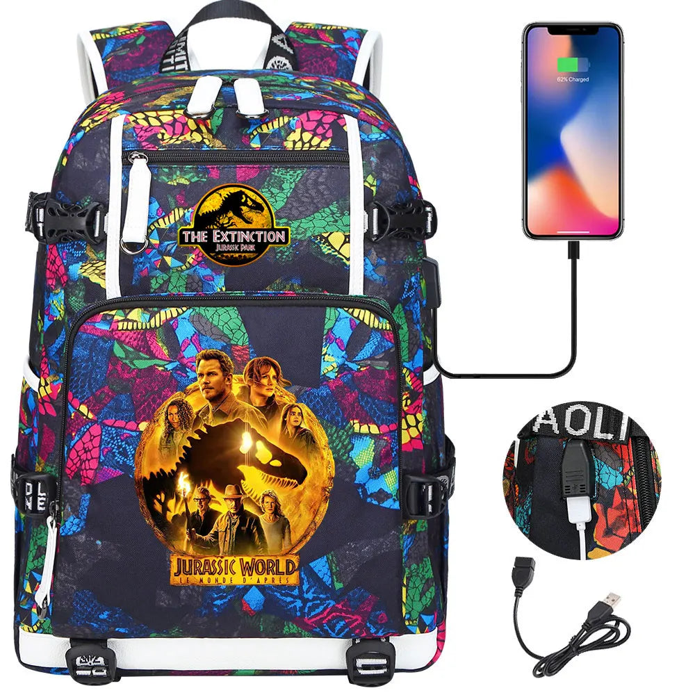 New Jurassic World Park USB Large Capacity Teenagers Schoolbags Women Men Laptop Travel Backpack Girl Boys Kids School Book Bags