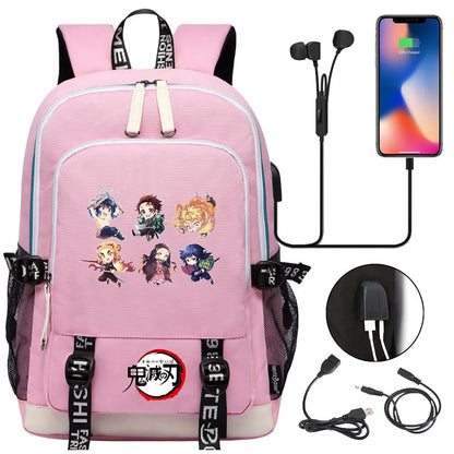New Kawaii Anime Demon Slayer Prints USB Boy Girl Kids Book School Bags Teenagers Student Women Men Laptop Travel Backpack