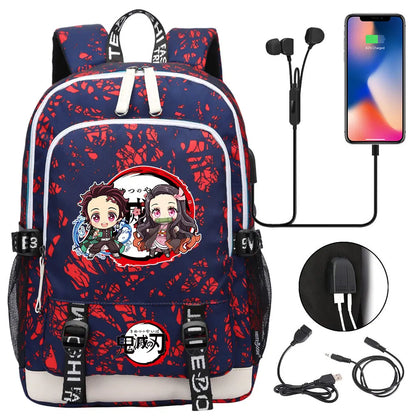 New Kawaii Anime Demon Slayer Prints USB Boy Girl Kids Book School Bags Teenagers Student Women Men Laptop Travel Backpack