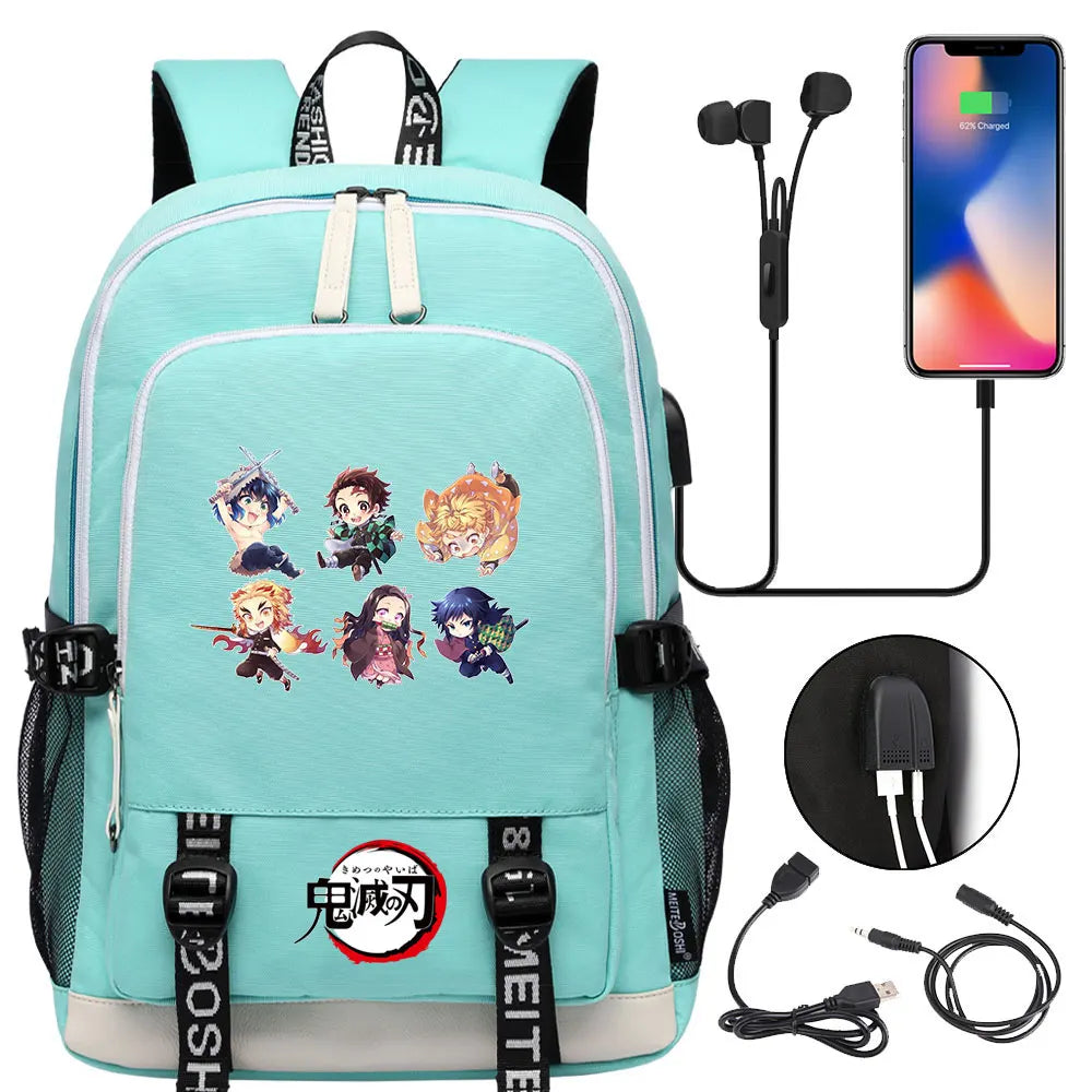 New Kawaii Anime Demon Slayer Prints USB Boy Girl Kids Book School Bags Teenagers Student Women Men Laptop Travel Backpack