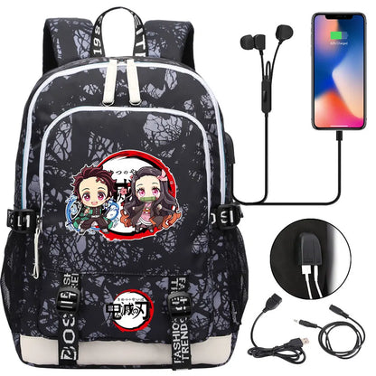 New Kawaii Anime Demon Slayer Prints USB Boy Girl Kids Book School Bags Teenagers Student Women Men Laptop Travel Backpack