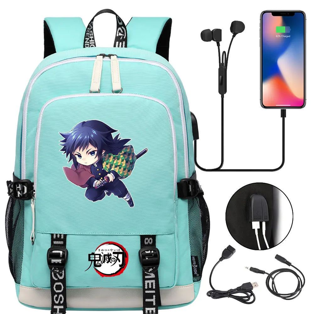 New Kawaii Anime Demon Slayer Prints USB Boy Girl Kids Book School Bags Teenagers Student Women Men Laptop Travel Backpack