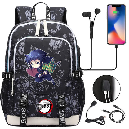 New Kawaii Anime Demon Slayer Prints USB Boy Girl Kids Book School Bags Teenagers Student Women Men Laptop Travel Backpack