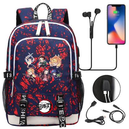 New Kawaii Anime Demon Slayer Prints USB Boy Girl Kids Book School Bags Teenagers Student Women Men Laptop Travel Backpack