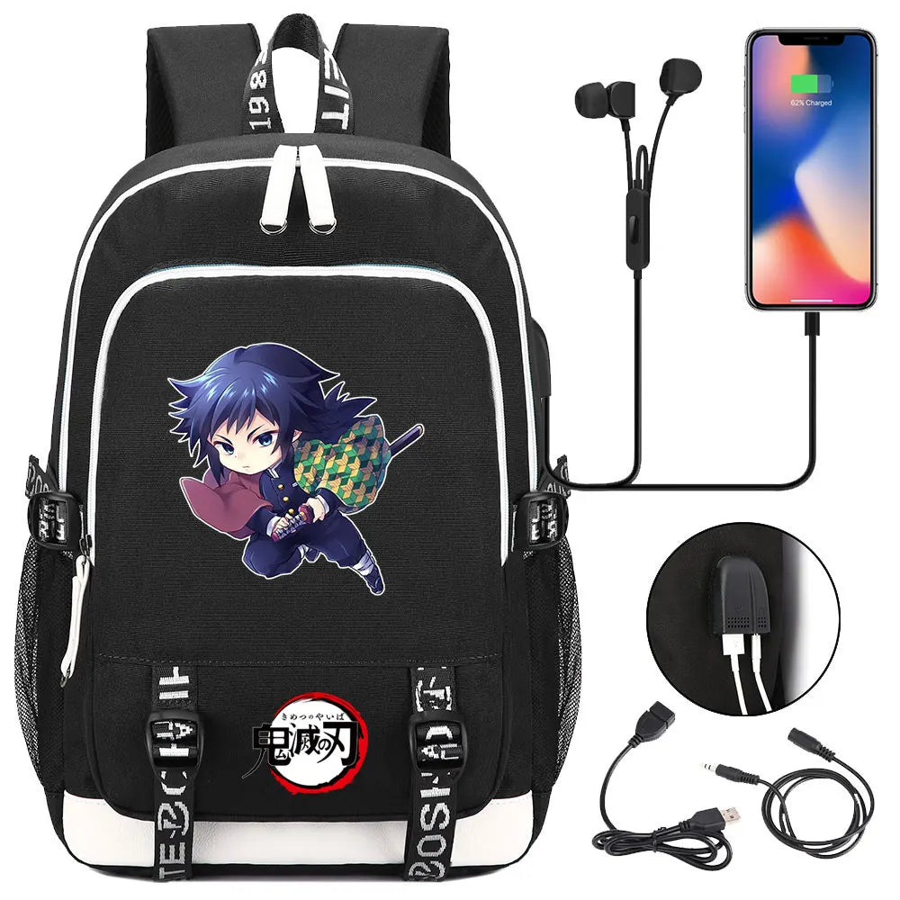 New Kawaii Anime Demon Slayer Prints USB Boy Girl Kids Book School Bags Teenagers Student Women Men Laptop Travel Backpack