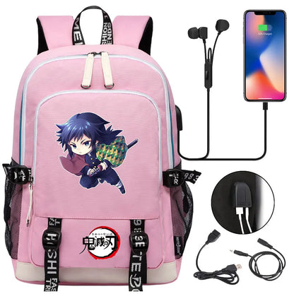New Kawaii Anime Demon Slayer Prints USB Boy Girl Kids Book School Bags Teenagers Student Women Men Laptop Travel Backpack