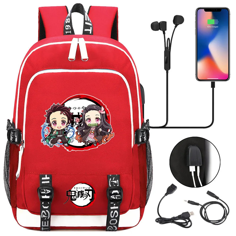 New Kawaii Anime Demon Slayer Prints USB Boy Girl Kids Book School Bags Teenagers Student Women Men Laptop Travel Backpack