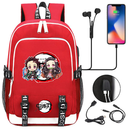 New Kawaii Anime Demon Slayer Prints USB Boy Girl Kids Book School Bags Teenagers Student Women Men Laptop Travel Backpack