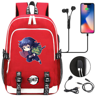 New Kawaii Anime Demon Slayer Prints USB Boy Girl Kids Book School Bags Teenagers Student Women Men Laptop Travel Backpack