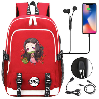New Kawaii Anime Demon Slayer Prints USB Boy Girl Kids Book School Bags Teenagers Student Women Men Laptop Travel Backpack