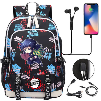 New Kawaii Anime Demon Slayer Prints USB Boy Girl Kids Book School Bags Teenagers Student Women Men Laptop Travel Backpack