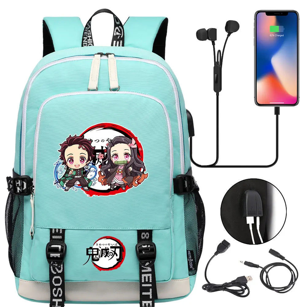 New Kawaii Anime Demon Slayer Prints USB Boy Girl Kids Book School Bags Teenagers Student Women Men Laptop Travel Backpack