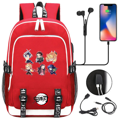 New Kawaii Anime Demon Slayer Prints USB Boy Girl Kids Book School Bags Teenagers Student Women Men Laptop Travel Backpack