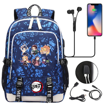 New Kawaii Anime Demon Slayer Prints USB Boy Girl Kids Book School Bags Teenagers Student Women Men Laptop Travel Backpack