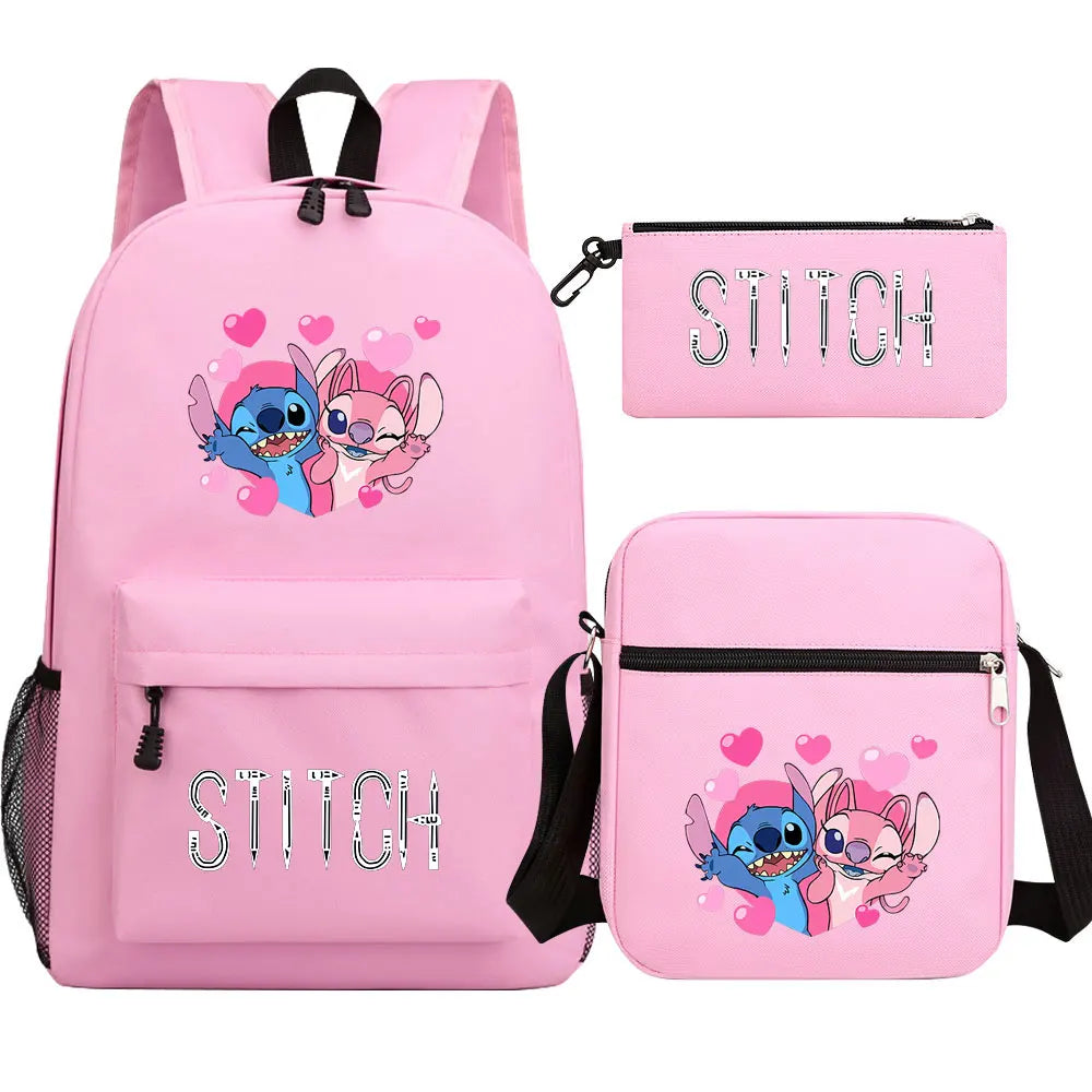 New Kawaii  Stitch 3Pcs Boy Girl Kids School Book Bags Travel Backpack Shoulder Bag Pen Bag For Men Women