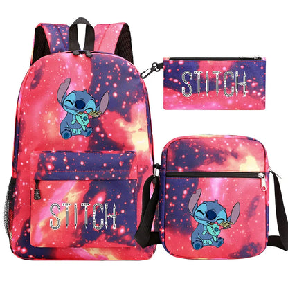 New Kawaii  Stitch 3Pcs Boy Girl Kids School Book Bags Travel Backpack Shoulder Bag Pen Bag For Men Women