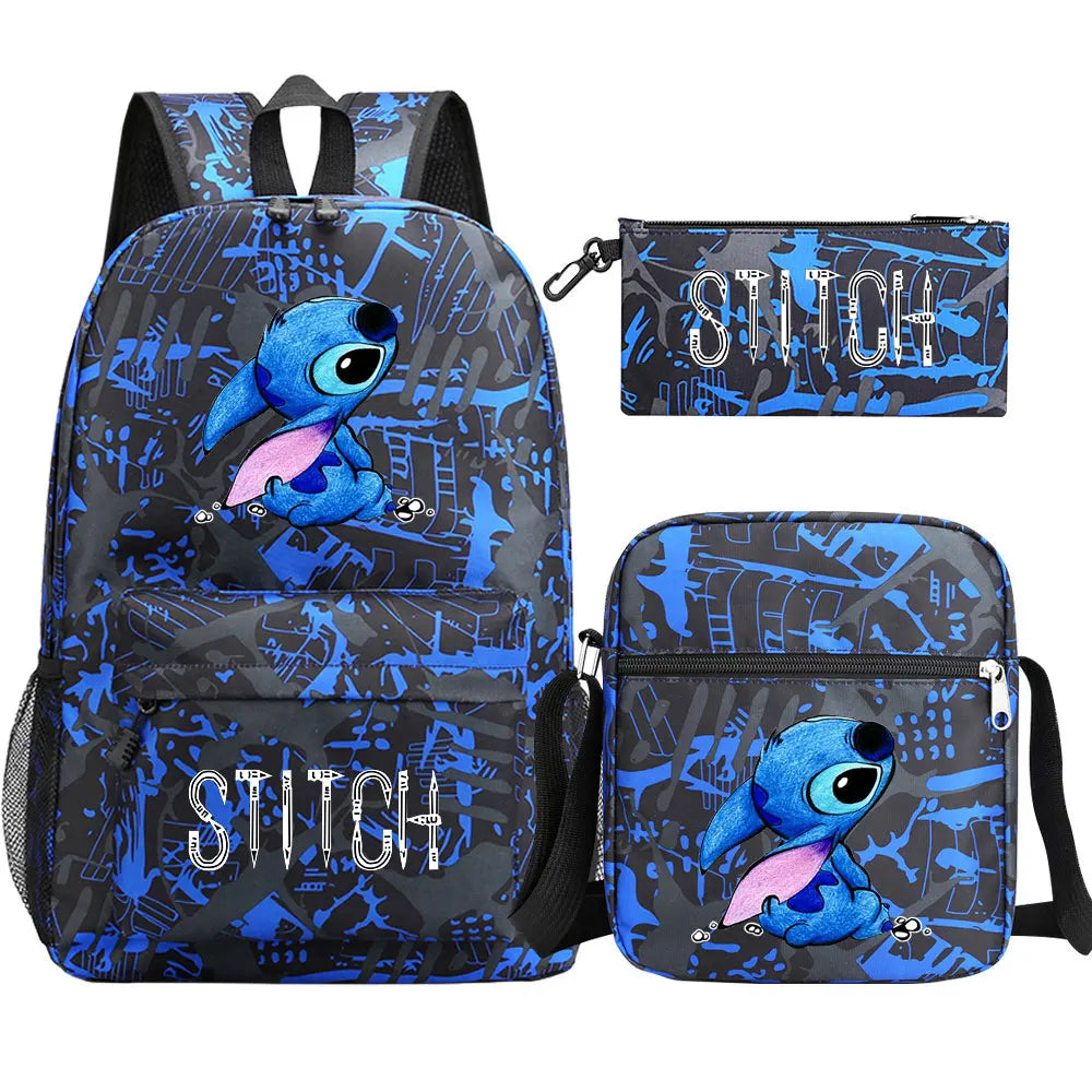 New Kawaii  Stitch 3Pcs Boy Girl Kids School Book Bags Travel Backpack Shoulder Bag Pen Bag For Men Women