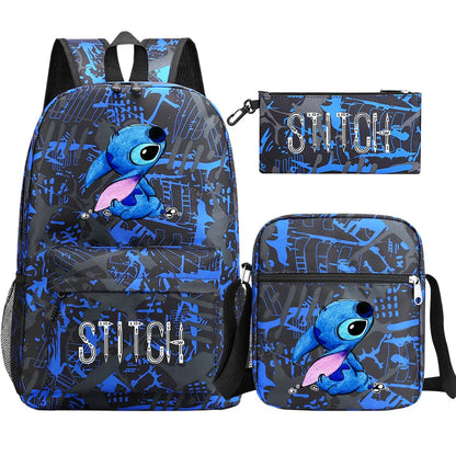 New Kawaii  Stitch 3Pcs Boy Girl Kids School Book Bags Travel Backpack Shoulder Bag Pen Bag For Men Women