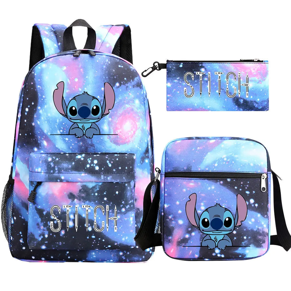 New Kawaii  Stitch 3Pcs Boy Girl Kids School Book Bags Travel Backpack Shoulder Bag Pen Bag For Men Women
