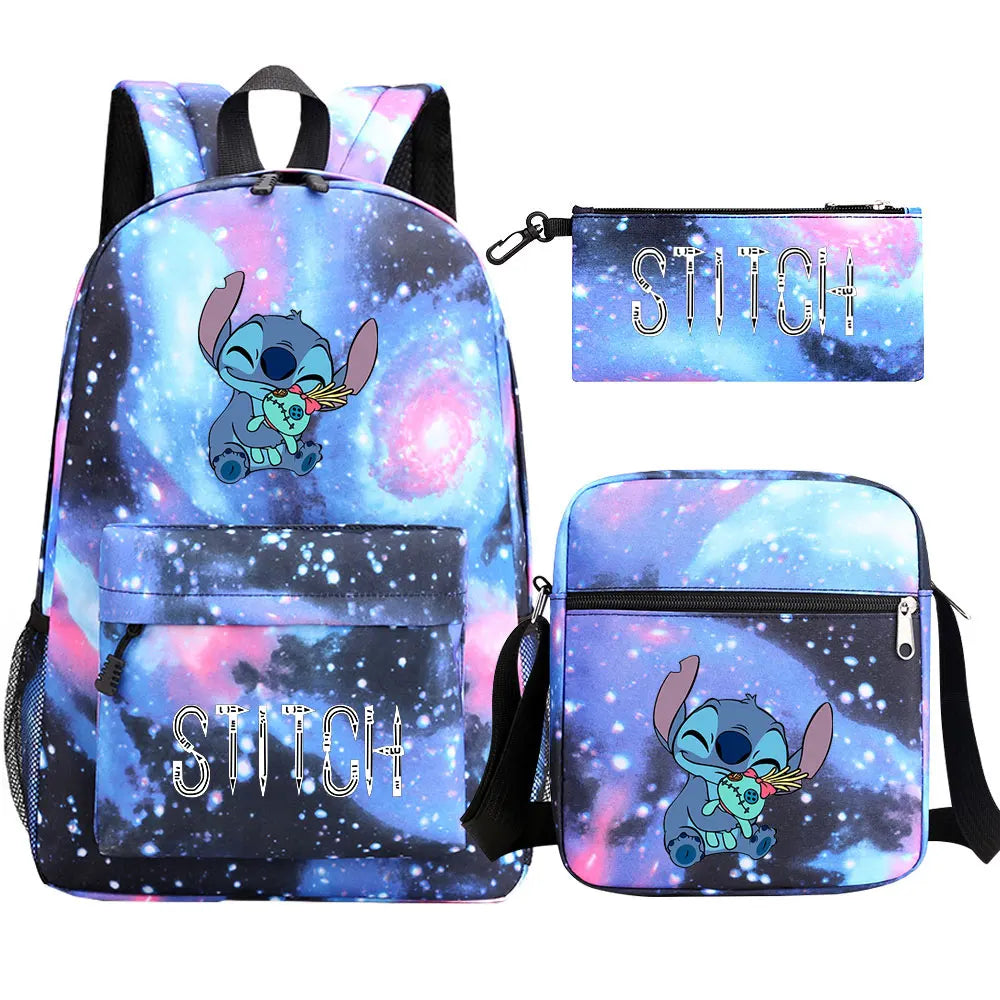 New Kawaii  Stitch 3Pcs Boy Girl Kids School Book Bags Travel Backpack Shoulder Bag Pen Bag For Men Women