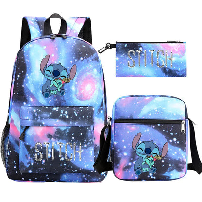 New Kawaii  Stitch 3Pcs Boy Girl Kids School Book Bags Travel Backpack Shoulder Bag Pen Bag For Men Women