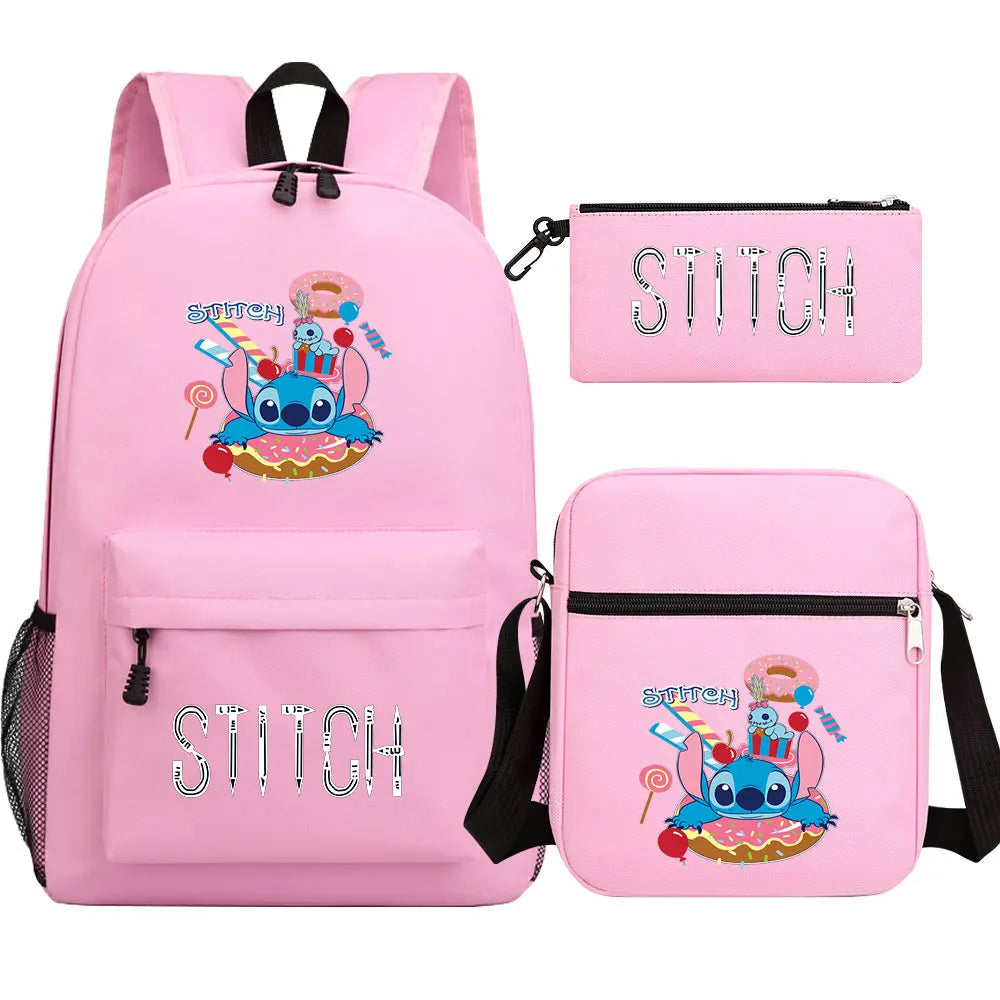New Kawaii  Stitch 3Pcs Boy Girl Kids School Book Bags Travel Backpack Shoulder Bag Pen Bag For Men Women