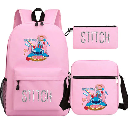 New Kawaii  Stitch 3Pcs Boy Girl Kids School Book Bags Travel Backpack Shoulder Bag Pen Bag For Men Women