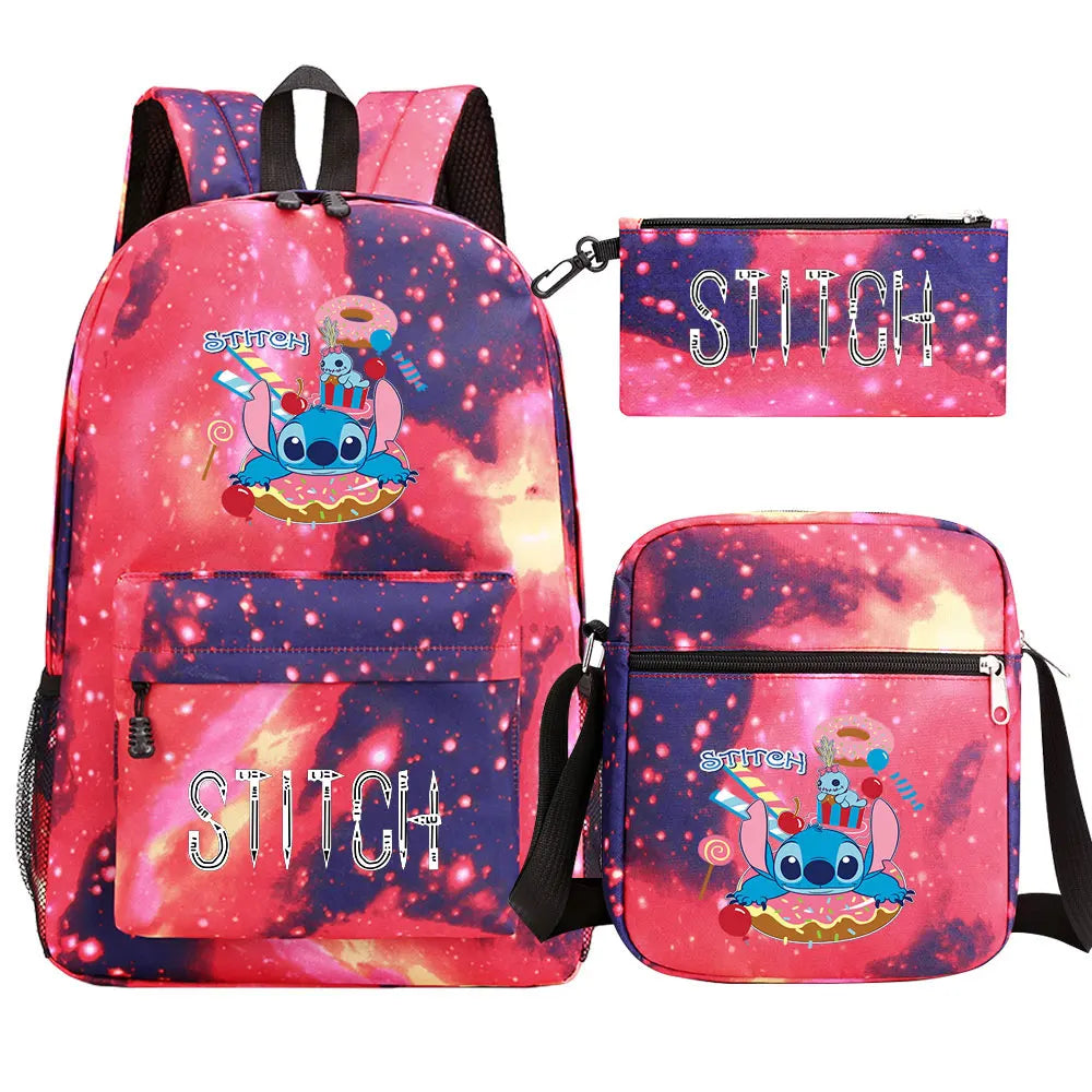 New Kawaii  Stitch 3Pcs Boy Girl Kids School Book Bags Travel Backpack Shoulder Bag Pen Bag For Men Women