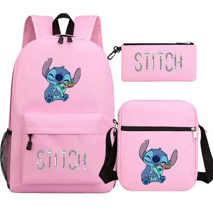 New Kawaii  Stitch 3Pcs Boy Girl Kids School Book Bags Travel Backpack Shoulder Bag Pen Bag For Men Women