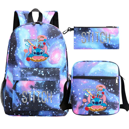 New Kawaii  Stitch 3Pcs Boy Girl Kids School Book Bags Travel Backpack Shoulder Bag Pen Bag For Men Women