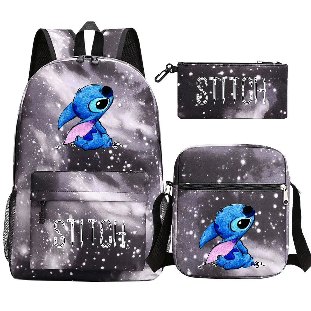 New Kawaii  Stitch 3Pcs Boy Girl Kids School Book Bags Travel Backpack Shoulder Bag Pen Bag For Men Women