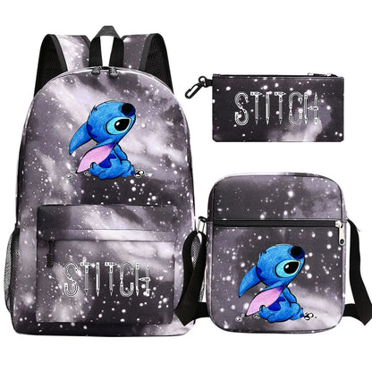 New Kawaii  Stitch 3Pcs Boy Girl Kids School Book Bags Travel Backpack Shoulder Bag Pen Bag For Men Women