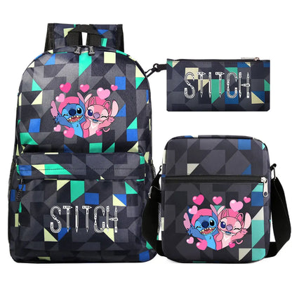 New Kawaii  Stitch 3Pcs Boy Girl Kids School Book Bags Travel Backpack Shoulder Bag Pen Bag For Men Women