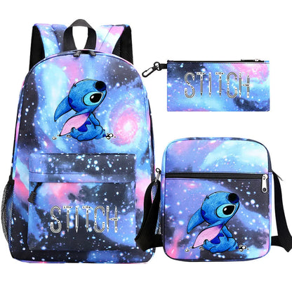New Kawaii  Stitch 3Pcs Boy Girl Kids School Book Bags Travel Backpack Shoulder Bag Pen Bag For Men Women