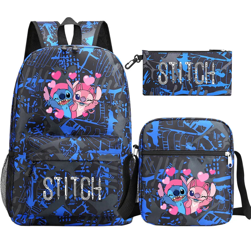 New Kawaii  Stitch 3Pcs Boy Girl Kids School Book Bags Travel Backpack Shoulder Bag Pen Bag For Men Women